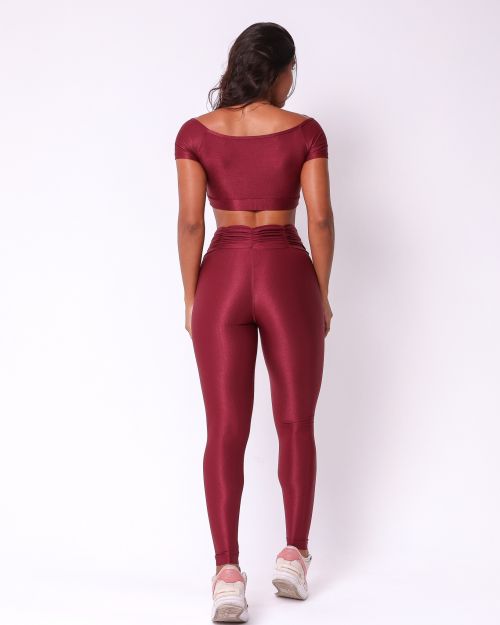 Conjunto Calça Básica Cós Franzido Compressão + Top Manguinha