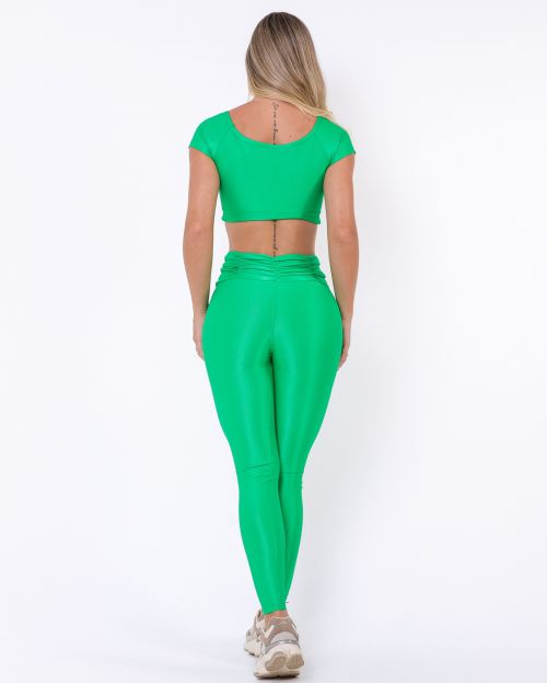 Conjunto Calça Básica Cós Franzido Compressão + Top Manguinha