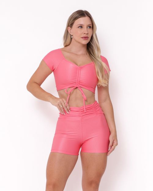 Conjunto Short B�sico C�s Franzido Compress�o + Top Manguinha