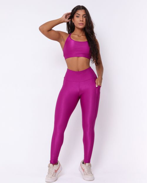 Conjunto Cal�a Legging B�sica Bolso Compress�o + Top Lu