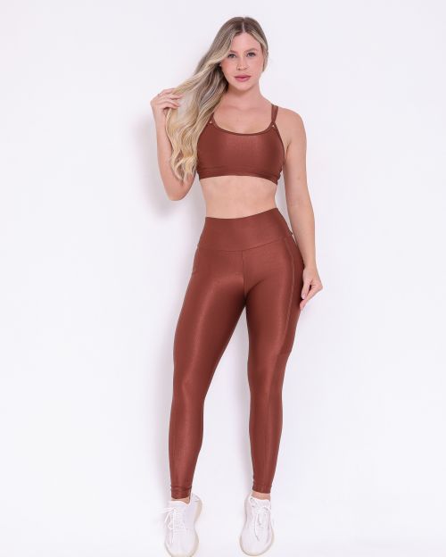Conjunto Cal�a Legging B�sica Bolso Compress�o + Top Lu