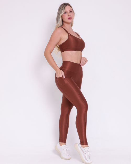 Conjunto Cal�a Legging B�sica Bolso Compress�o + Top Lu