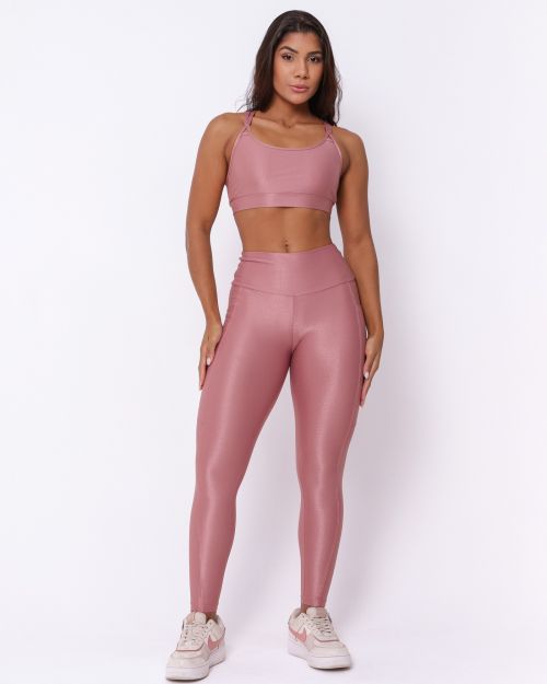 Conjunto Cal�a Legging B�sica Bolso Compress�o + Top Lu