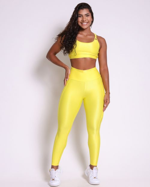 Conjunto Cal�a Legging B�sica Bolso Compress�o + Top Lu