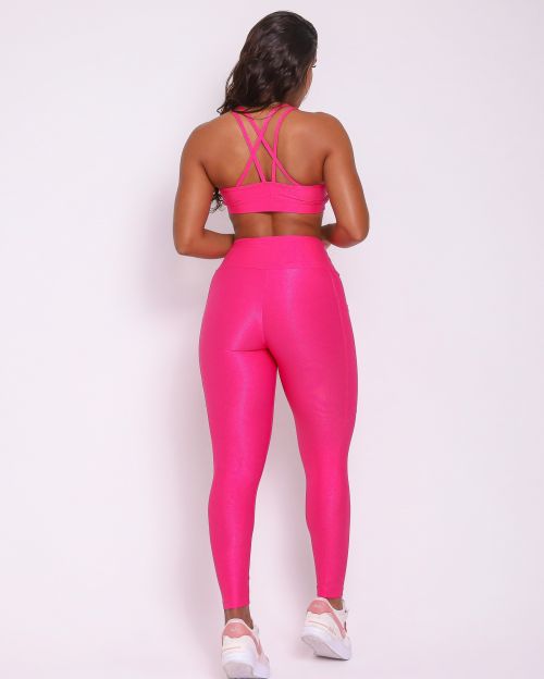 Conjunto Cal�a Legging B�sica Bolso Compress�o + Top Lu