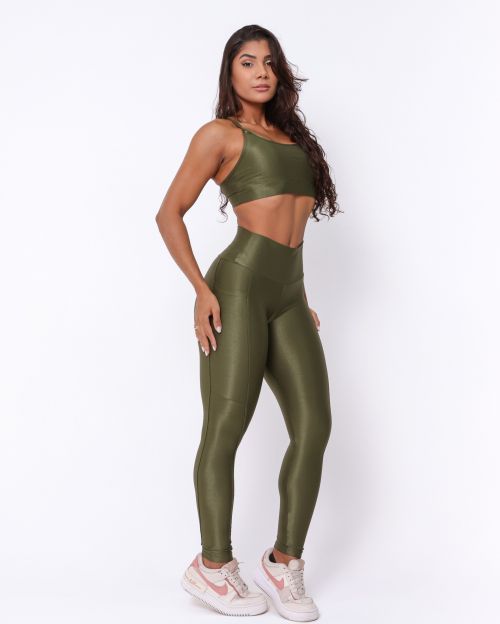 Conjunto Cal�a Legging B�sica Bolso Compress�o + Top Lu