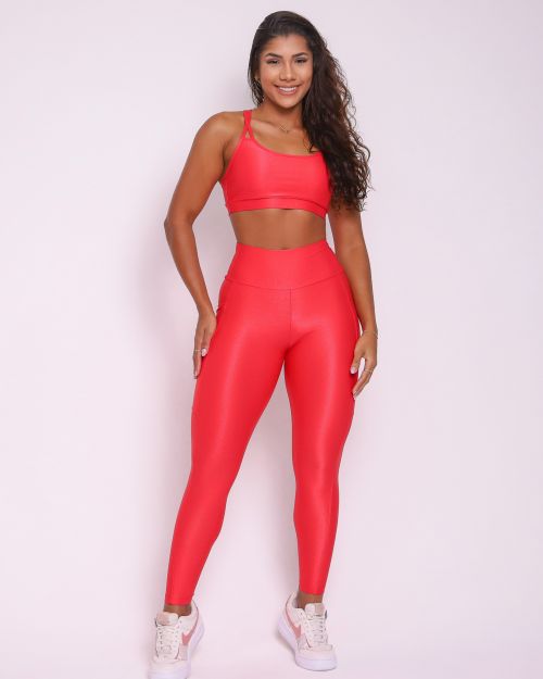 Conjunto Cal�a Legging B�sica Bolso Compress�o + Top Lu