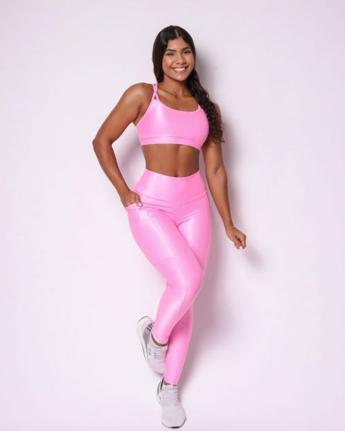 Conjunto Cal�a Legging B�sica Bolso Compress�o + Top Lu