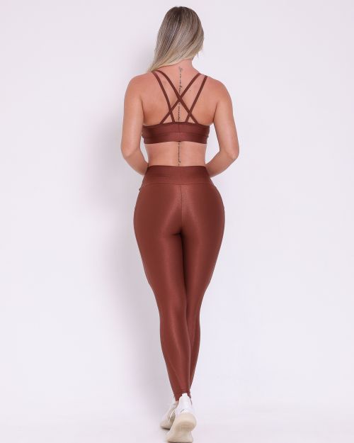 Conjunto Cal�a Legging B�sica Bolso Compress�o + Top Lu
