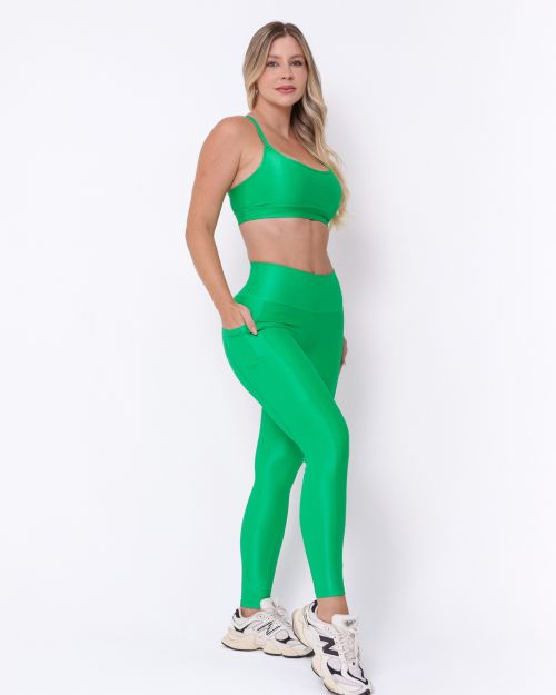 Conjunto Cal�a Legging B�sica Bolso Compress�o + Top Lu