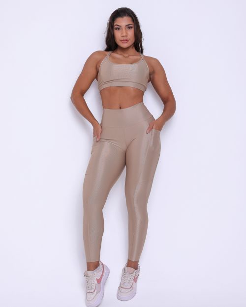 Conjunto Cal�a Legging B�sica Bolso Compress�o + Top Lu