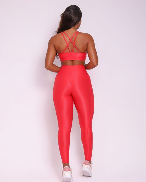 Conjunto Cal�a Legging B�sica Bolso Compress�o + Top Lu