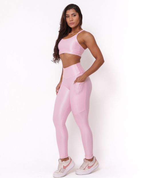 Conjunto Cal�a Legging B�sica Bolso Compress�o + Top Lu