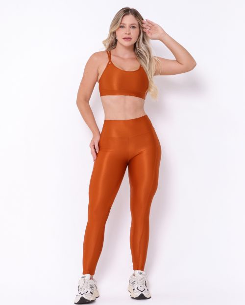 Conjunto Cal�a Legging B�sica Bolso Compress�o + Top Lu