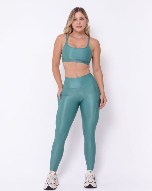 Conjunto Calça Legging Básica Bolso Compressão + Top Lu