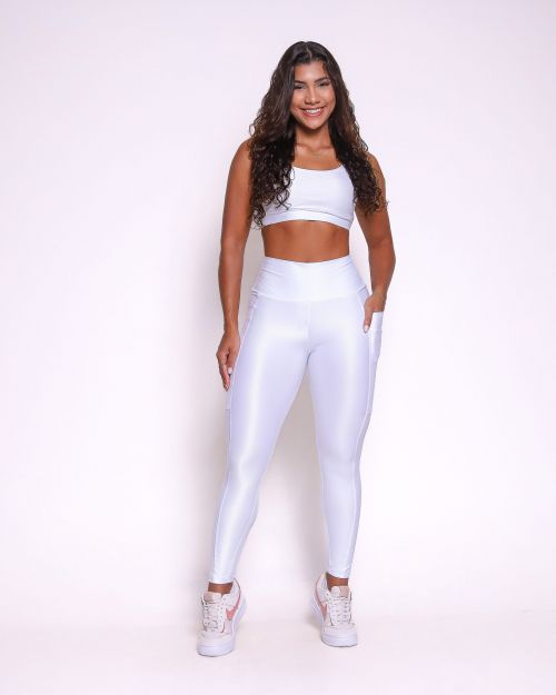 Conjunto Cal�a Legging B�sica Bolso Compress�o + Top Lu