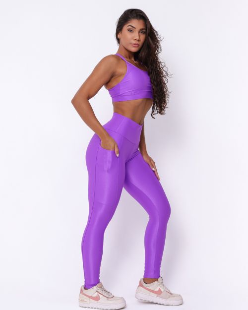 Conjunto Cal�a Legging B�sica Bolso Compress�o + Top Lu