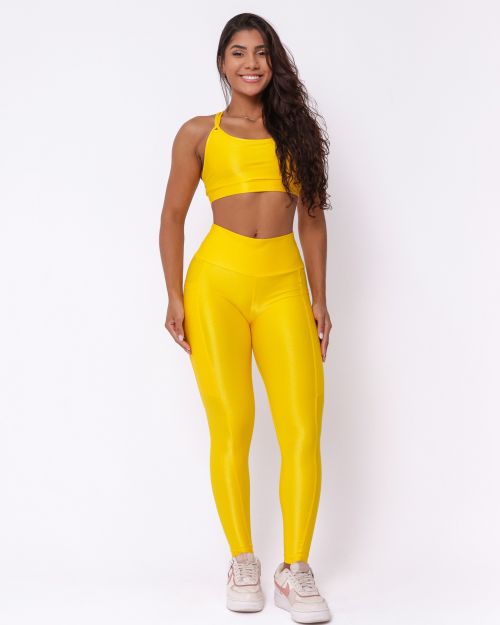 Conjunto Cal�a Legging B�sica Bolso Compress�o + Top Lu