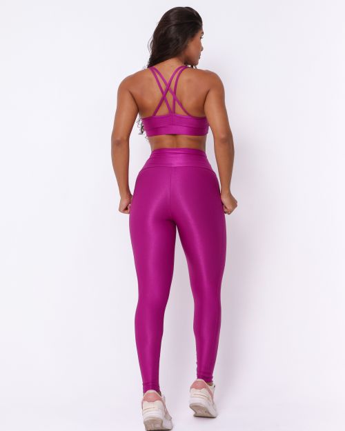 Conjunto Cal�a Legging B�sica Bolso Compress�o + Top Lu