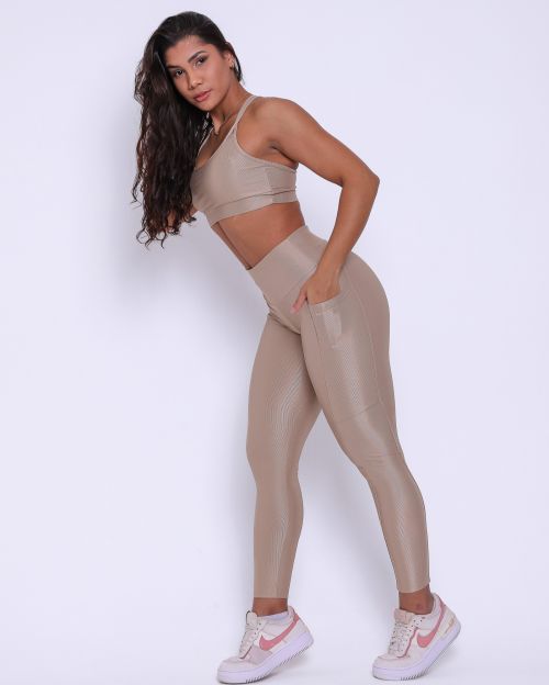 Conjunto Cal�a Legging B�sica Bolso Compress�o + Top Lu