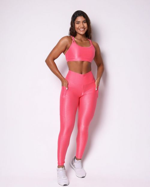 Conjunto Cal�a Legging B�sica Bolso Compress�o + Top Lu
