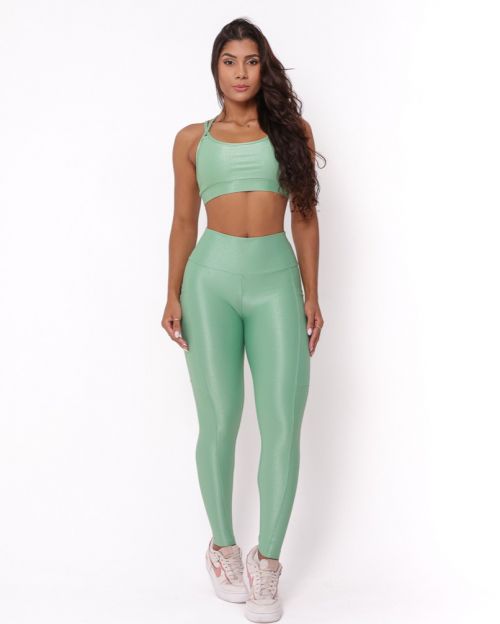 Conjunto Cal�a Legging B�sica Bolso Compress�o + Top Lu