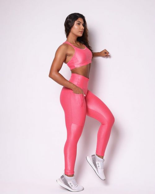 Conjunto Cal�a Legging B�sica Bolso Compress�o + Top Lu