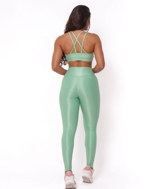 Conjunto Cal�a Legging B�sica Bolso Compress�o + Top Lu