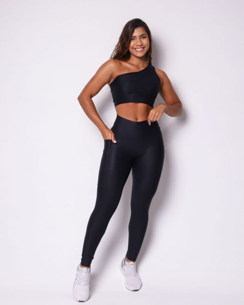 Conjunto Calça Legging Básica Bolso Compressão + Top Paloma