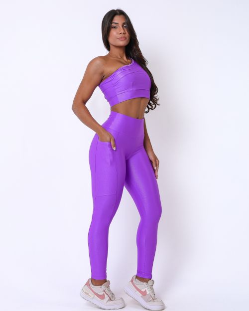Conjunto Calça Legging Básica Bolso Compressão + Top Paloma