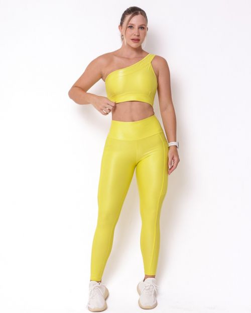 Conjunto Calça Legging Básica Bolso Compressão + Top Paloma