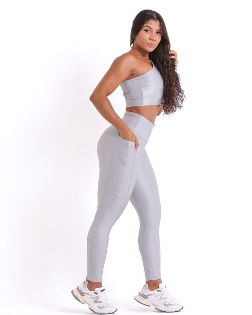 Conjunto Calça Legging Básica Bolso Compressão + Top Paloma