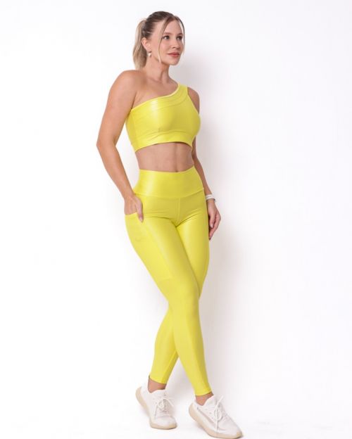 Conjunto Calça Legging Básica Bolso Compressão + Top Paloma