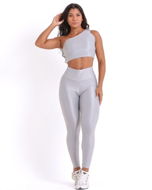 Conjunto Calça Legging Básica Bolso Compressão + Top Paloma