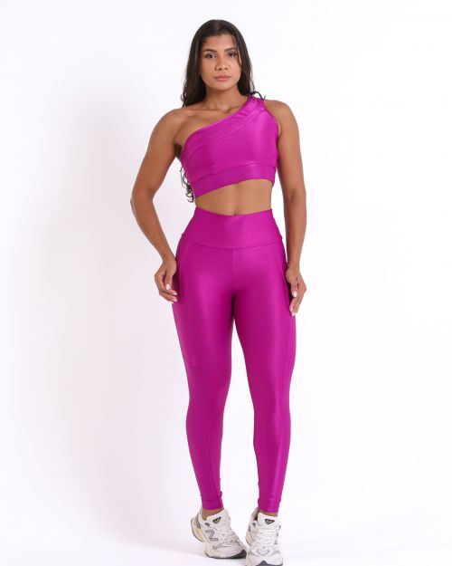 Conjunto Calça Legging Básica Bolso Compressão + Top Paloma