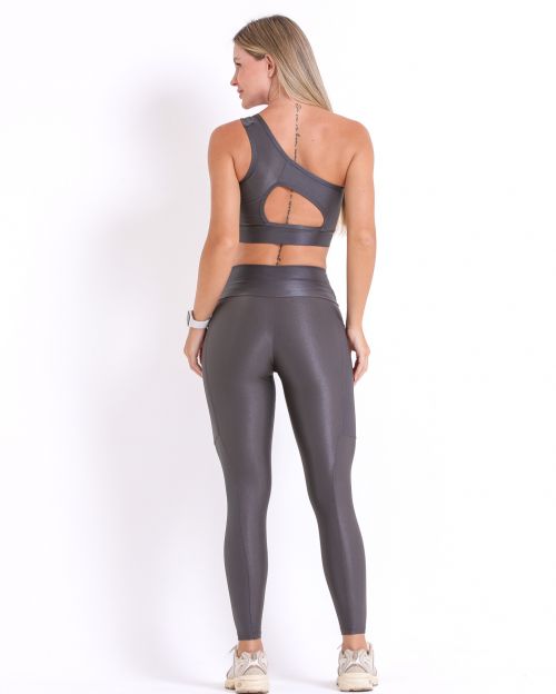 Conjunto Calça Legging Básica Bolso Compressão + Top Paloma
