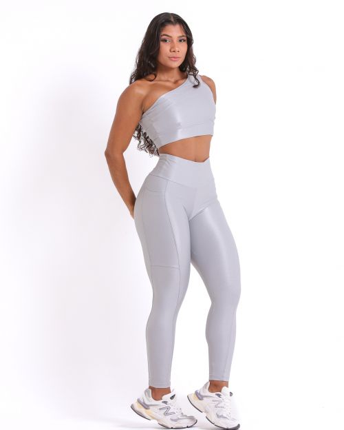 Conjunto Calça Legging Básica Bolso Compressão + Top Paloma
