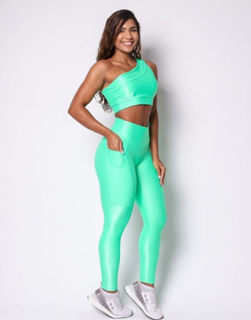 Conjunto Calça Legging Básica Bolso Compressão + Top Paloma