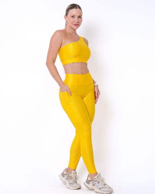 Conjunto Calça Legging Básica Bolso Compressão + Top Paloma