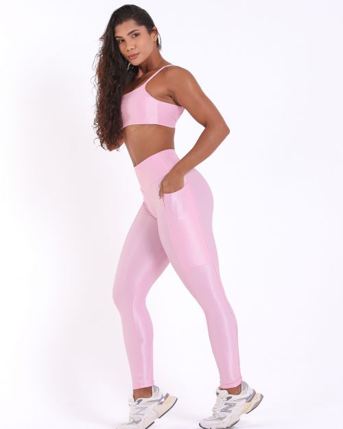Conjunto Calça Legging Básica Bolso Compressão + Top Ju