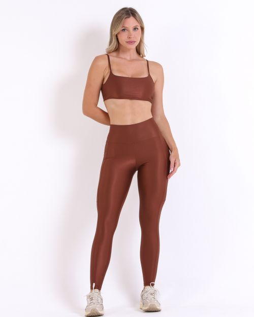 Conjunto Calça Legging Básica Bolso Compressão + Top Ju