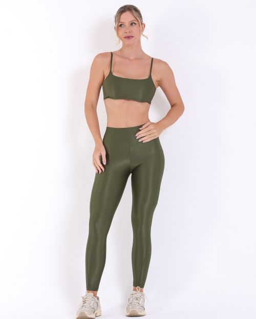 Conjunto Calça Legging Básica Bolso Compressão + Top Ju
