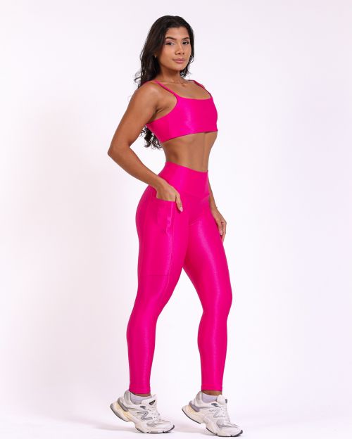 Conjunto Calça Legging Básica Bolso Compressão + Top Ju