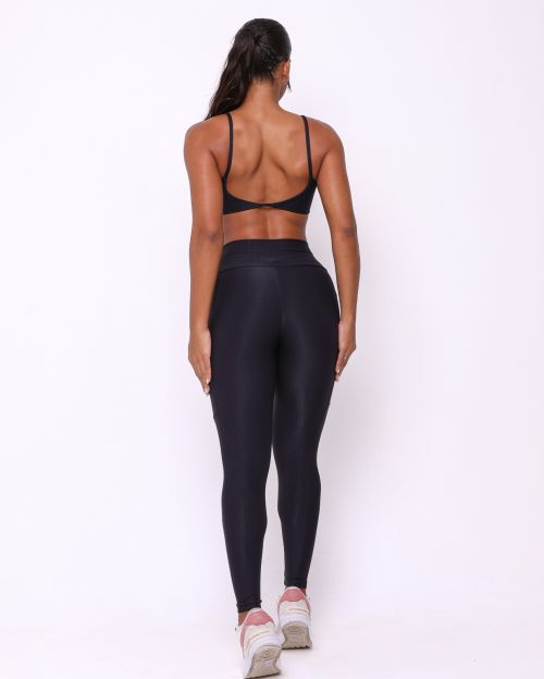 Conjunto Calça Legging Básica Bolso Compressão + Top Ju