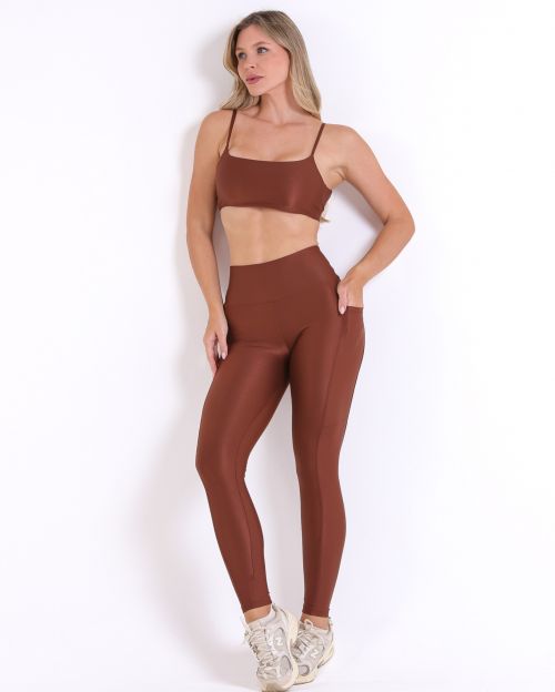 Conjunto Calça Legging Básica Bolso Compressão + Top Ju