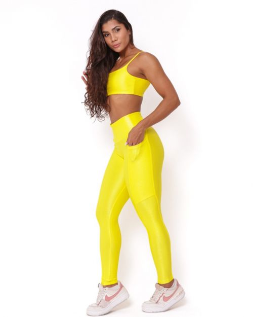 Conjunto Calça Legging Básica Bolso Compressão + Top Ju