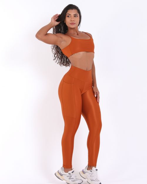 Conjunto Calça Legging Básica Bolso Compressão + Top Ju