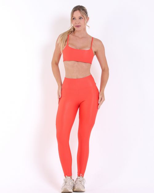 Conjunto Calça Legging Básica Bolso Compressão + Top Ju