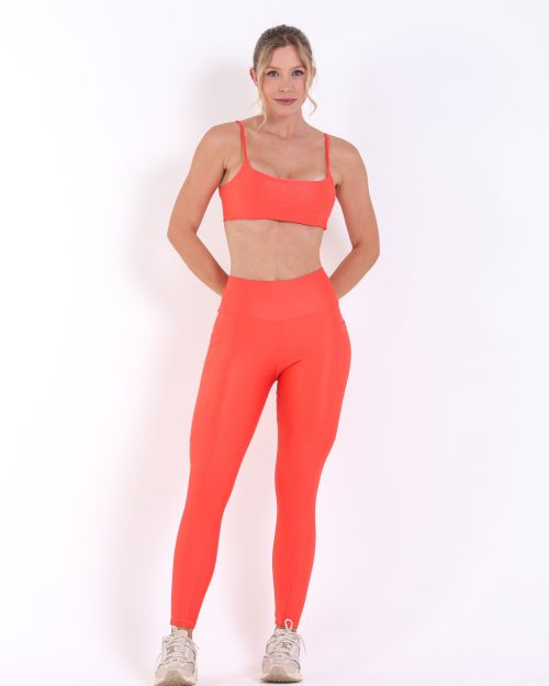Conjunto Calça Legging Básica Bolso Compressão + Top Ju