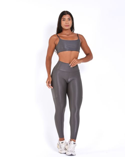 Conjunto Calça Legging Básica Bolso Compressão + Top Ju